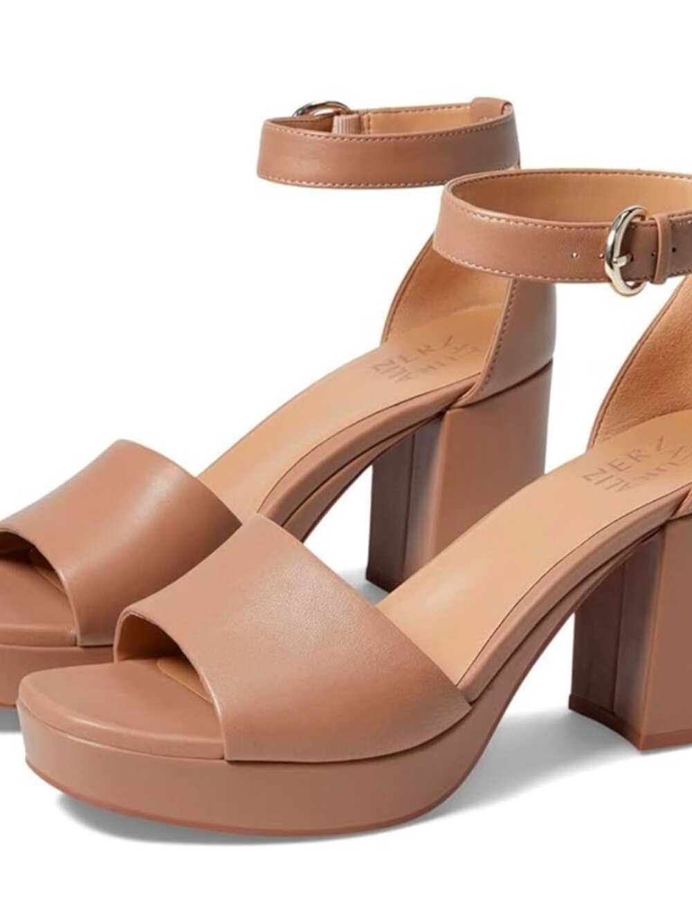 Naturalizer Pearlyn Taupe Leather Platform Block Heel Sandals Womens Size 10 NEW